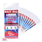 10pks Size 4 Fish WOW! Sabiki Rig w/ 6 Red hooks Mylar Skin Glow bead Piscatore