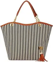 [QZJXG98] Women shoulder bag fashion new large capacity tassel handbag canvas bag, Black, 45 x 9 x 30 cm