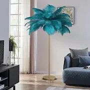 Feather Floor Lamp, Modern Ostrich Feather Floor Lamp LED Dimmable Floor Lamp, Decorative Floor Lamp for Bedroom and Living Room, Resin Feather Floor Lamp,Blue,Large