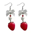 Handmade Bowknot Strawberry Earrings Unique and Stylish Fruit Dangle Ear Rings