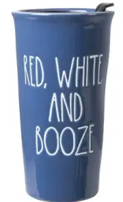 Rae Dunn Tumbler 17 oz RED, WHITE AND BOOZE Blue Ceramic Travel Mug Patriotic