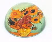 Van Gogh Sunflowers Vibrant Orange Flowers Glass Dome Desk Paperweight