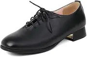 [IKOFLYE] Women's Formal Uniform Oxford Square Toe Flat Dress Shoes Non Slip PU Lether Block Low Heel Lace Up Hoes Yellow
