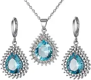 [ZDIFDIC] Crystal Jewelry Sets for Women Teardrop Dangle Sea Blue Topaz Halo Stud Earrings Necklace Set Drop Dangle Statement Imitation Diamond Pendant Necklaces Cubic Zirconia Prom Wedding Jewelry