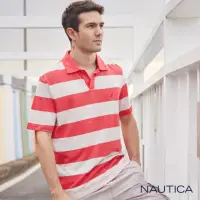 在飛比找momo購物網優惠-【NAUTICA】男裝 經典撞色條紋開襟短袖POLO衫(紅白