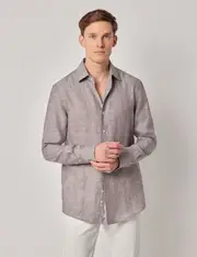 Hawes & Curtis Brown Pure Linen Slim Shirt | One Piece Collar | Full Cutaway Size: Small