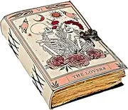 Book of Spells Leather Journal Deckle Edge Paper Grimoire Printed Journal The Lovers Tarot Notebook Spiral Gothic Notebook Skull lover Antique Vintage Leather Journals for Men and Women