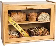 [Laura's Green Kitchen] Large Bread Box: Bamboo Bread Box with Clear Front Window - Farmhouse Style Bread Holder for Kitchen Counter - Double Layer Bread Storage Bin Holds 2 Loaves (Self-Assembly)