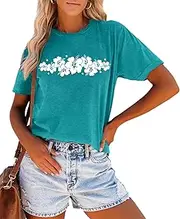 [MEESHEEP] Hawaiian Flower Shirt for Women : Aloha Shirt Hibiscus Flower Graphic Shirt Hawaii Trip Shirt Summer Vacation Tee Top