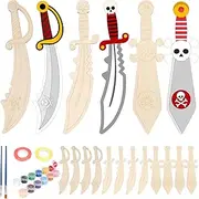 Fennoral 12 Pack Pirates Craft for Kids Make You Own Pirates Wooden Swords Arts and Crafts for Girls Boys DIY Coloring Pirates Theme Craft for Classroom Art Activity Cosplay Supplies Birthday Gifts