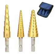Step Drill Bit Set,3pcs High Speed Steel Titanium Coated Step Bits for Metal ...