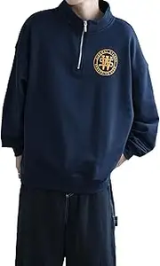[improves] Inprobes 70361 Men's Sweatshirt, Thick Embroidered Circle Logo, Fleece Lined, Half Zip Trainer, Navy, Navy, M
