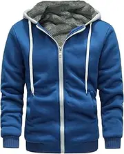 [Generic] Men Zip Up Hoodies Sherpa Lined Fleece Sweatshirt Heavyweight Warm Coat Winter Solid Color Warm Hooded Jacket