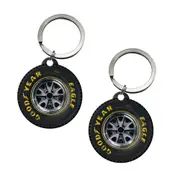 2PK Nostalgic Art Metal 7.5cm Round Keyring Hang Keychain Decor Goodyear Wheel