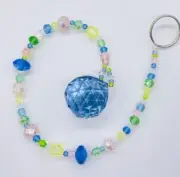 Beaded Suncatcher - Pastel Blue Pink Yellow - Blue Crystal Prism - Hanging Decor