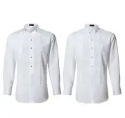 Men's Traditional Pleated Wingtip & Laydown Collar White Tuxedo Dress Shirt