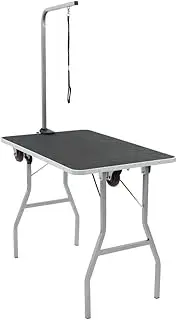 vidaXL Adjustable Portable Dog Grooming Table with Castors - Non-Slip and Foldable Design - Powder-Coated Iron Frame with Stainless-Steel Arm