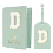 Passport Holder for Travel, Initial Passport Cover and Luggage Tag Set Green D