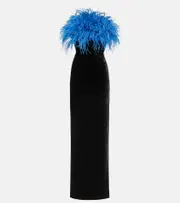 [Rasario] Rasario Feather-trimmed gown AU 6 black