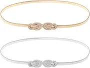 [ECSiNG] 2PCS Stretch Skinny Waist Belts Women Adjustable Slim Thin Belt Metal Belt with Interlock Buckle for 68-90cm Waist Size Shirt Dress Sweater Gold & Silver