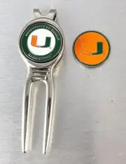 NCAA Golf Divot Repair Tool Beltclip w/ Ballmark Silver Miami Hurricanes