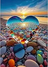 MXJSUA 5D Diamond Art Painting Kits for Adults, Crystal Heart Diamond Art Kits Full Drill Beach Diamond Art Painting Sunset Kit for Adults Beginners, Crystal Picture Art for Home Wall Decor 12x16 inch