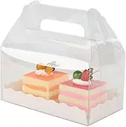 AIMALL 25 PCS Transparent Plastic Baking Packaging Boxes, Portable Mousse Cake, Lasagna, Ice Cream, and Cupcake Container with Handles