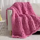 Chunky Knit Throw Blanket Twin, 100% Hand Made Large 60" X 80" Hot Pink