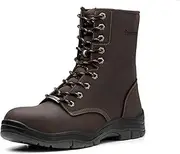 [Epochsaga] Mens 8 Inch Waterproof Steel Toe Work Boots Classic Safety Loggers Puncture-proof Industrial Footwear Brown
