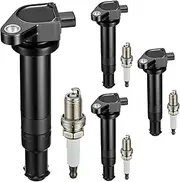 SYKRSS Set of 4 UF499 Ignition Coil Pack and 7090 spark plugs Compatible with 2006-2011 Hyundai Accent Kia Rio Rio5 1.6L 2006-2010 Dodge Attitude 1.4L 1.6L L4 Replacement UF297 UF399 56028138