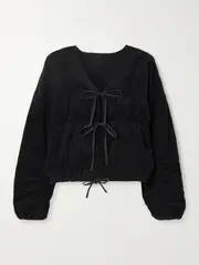 [Deiji Studios] Deiji Studios - Reversible Tie-front Quilted Organic Cotton-corduroy Jacket - Black - S/M S/M Black