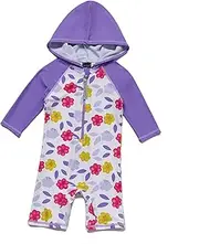 [BONVERANO] Baby Girls' Swimsuit One Piece 3/4 Sleeve Length UV Protection 50+ Swimwear with Hood Zip
