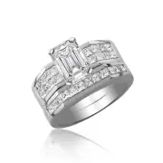 GIA Certified 3.75 CT Emerald Cut Diamond Bridal Set Ring 18k Gold