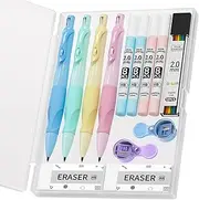 Four Candies 4PCS Cute Mechanical Pencil Set, 2.0MM Ergonomic Mechanical Pencil with 44PCS HB Pencil Leads, 2PCS Sharpeners/Erasers, Aesthetic School Supplies for Kids Writing Drawing
