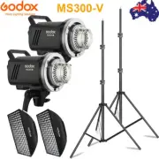 2X Godox MS300V 2.4G 300W Studio Flash + 60*90cm Grid Softbox + Light Stand