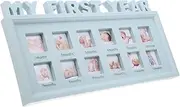12 Month Photo Frame for Newborn Infant Growth Record Holder Photo Frame Blue Sturdy Base