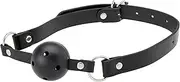 Ouch! Black & White Breathable Ball Gag with Bonded Leather Straps