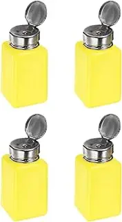 uxcell 4PCS 200ML(6.8oz) Push Down Alcohol Dispenser Pump Liquid Press Empty Bottles Refillable Container for Acetone Cleanser Nail Polish Remover, Yellow