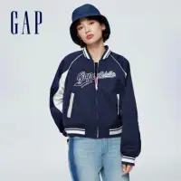 在飛比找momo購物網優惠-【GAP】女裝 Logo立領棒球外套-海軍藍(888453)