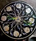 2' Black Marble Coffee Table Top Floral Art Handmade Sea Shell Inlay Home Decor