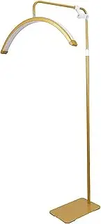 Half Moon Lamp – Gold Arc Floor Lamp with Remote & Button Control, Dimmable LED Standing Lamp, Adjustable Height, Rotatable Head & Phone Holder, Beauty Light for Lash, Tattoo