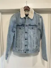 NWT True Religion World Tour Porkchop Trucker Jacket Denim Sherpa Lined XS