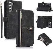 [UEEBAI] Case for Samsung Galaxy A54 5G, 9 Card Slots Retro Leather Wallet Shockproof Flip Cover with Hand Strap Card Slots Zipper Pocket Kickstand Handbag Magnetic Closure - Retro Black