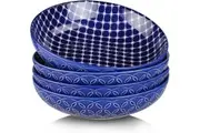 Porcelain Pasta Bowls Large Salad Bowls Set of 4,Serving Bowls Plates, Wide Shallow Bowls for Kitchen, Microwave Dishwasher Safe, Ideal Gift