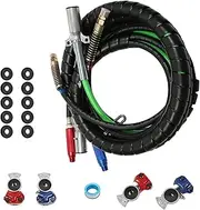 WFLNHB 15 Ft 3 in 1 Air Line Hose Kit Heavy Duty Wrap 7 Way ABS Power Cord Airlines Assembly with Teflon Tape for Semi Trucks Tractor Trailer