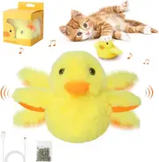 Cat Chew Toy with Duck and Grass Shape, USB Rechargeable Plush Duck Toy (Yellow)