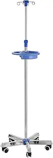 Portable Rolling IV Pole with 4 Hooks Medical IV Drip Stand with Wheels & Round Storage Tray Adjustable Height IV Fluid Bag Stand for Clinic