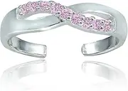 [Hoops & Loops] Sterling Silver Blue or Pink Cubic Zirconia Infinity Toe Ring