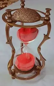 Nautical "THE MERY ROSE" Brass Sandglass 6" Hourglass 5 Min Blue Sand Timer