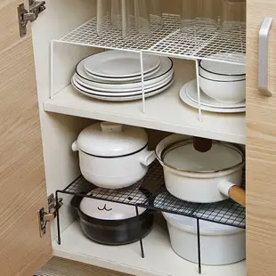 廚房分層置物架家用可伸縮鐵藝櫥柜碗碟架隔層架子廚具瀝水收納架